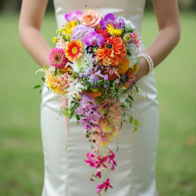 how much are wedding bouquets inspiration with pink orchids orange dahlias peach roses yellow blooms and colorful cascading garden flowers