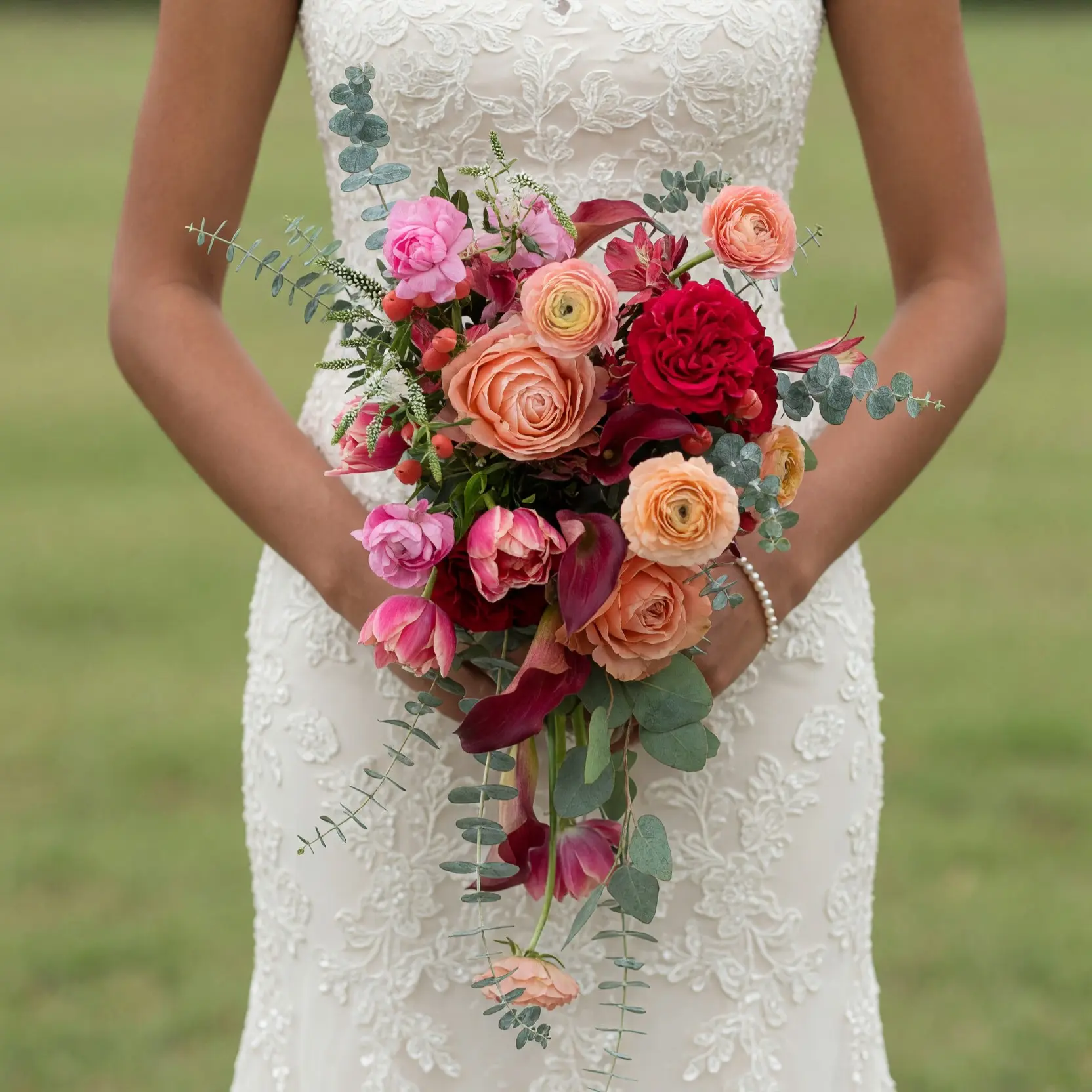 Garden Style Wedding Bouquets Crimson Peach Bridal Flowers