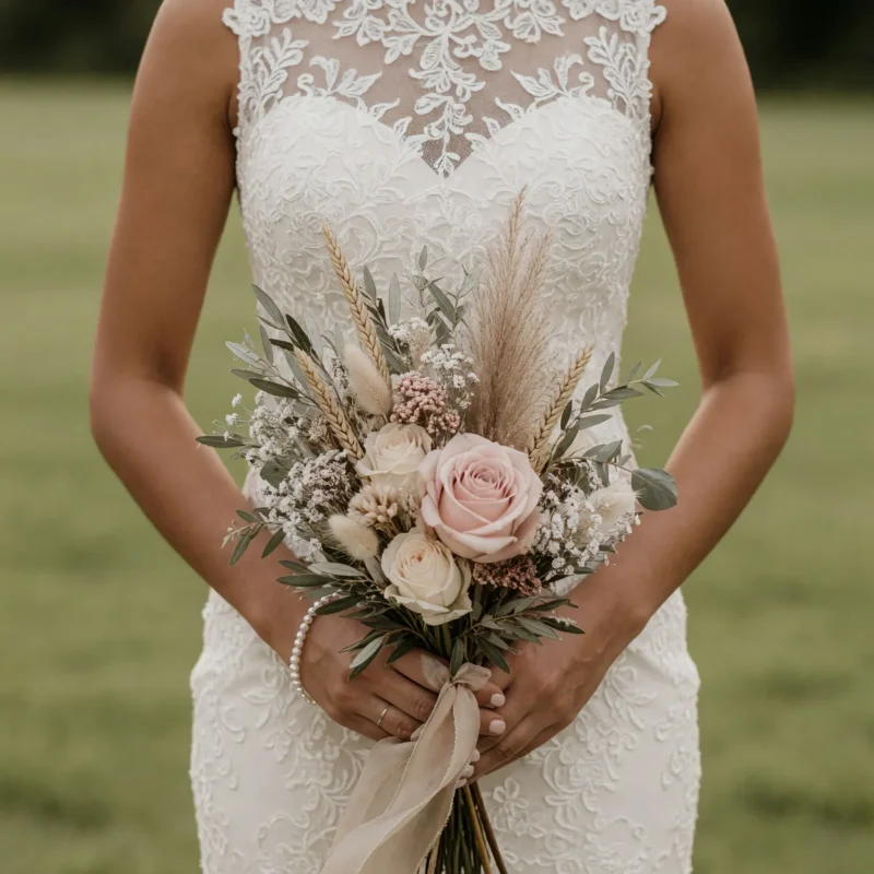 Boho Wedding Bouquets Blush Wheat Romance