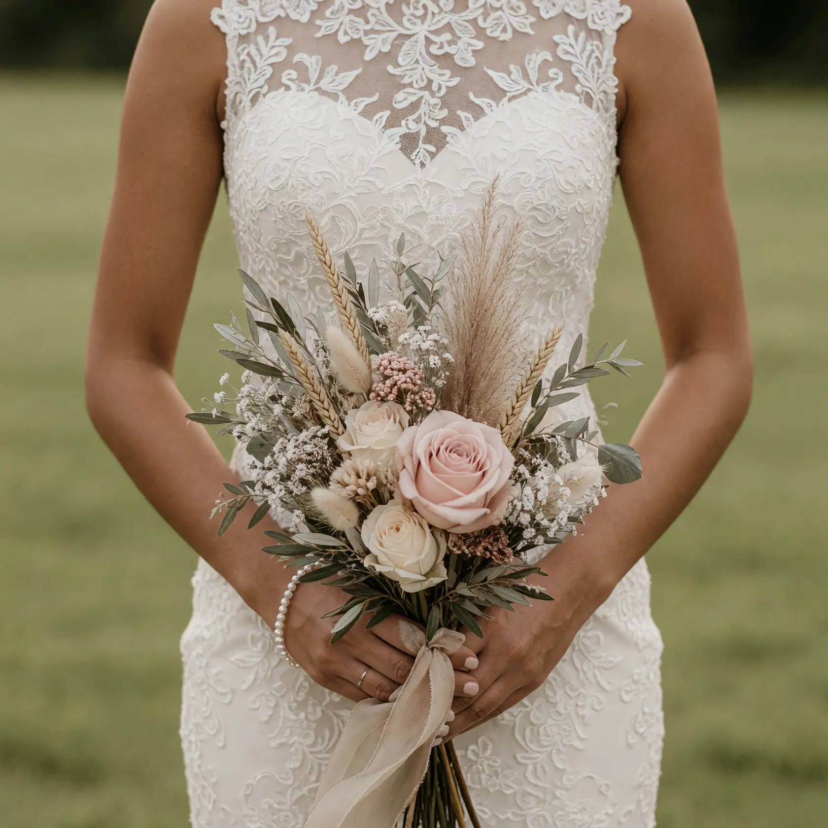 Boho Wedding Bouquets Blush Wheat Romance