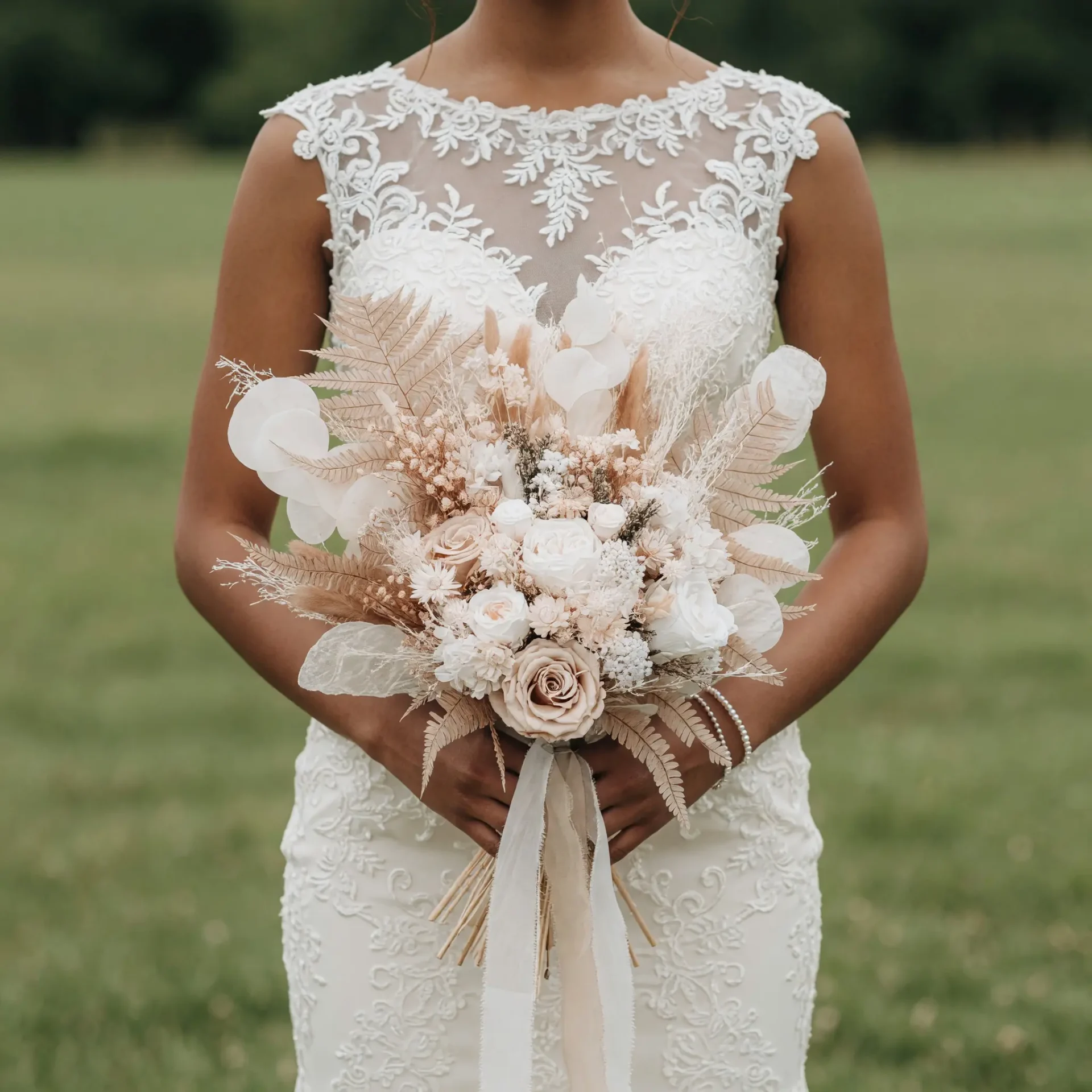 Boho Wedding Bouquets Ivory Fern Veil