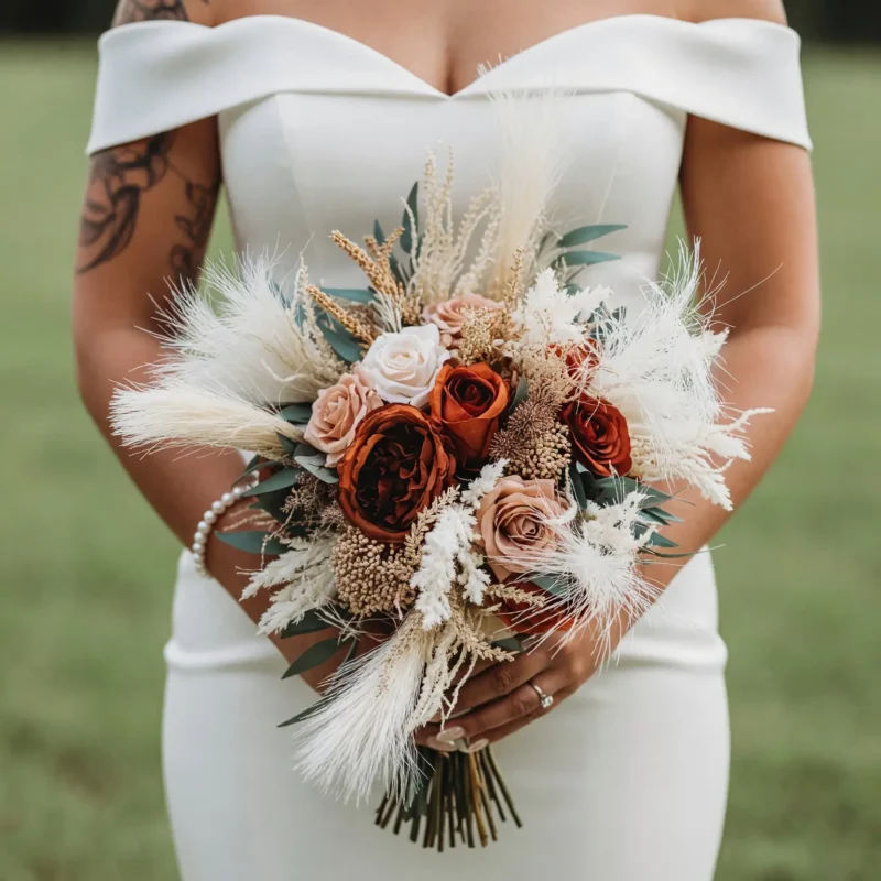 Boho Wedding Bouquets Rust Pampas Glow