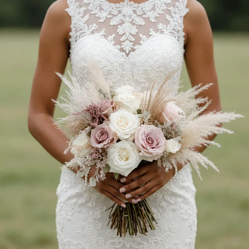 Boho Wedding Bouquets Dusty Rose Plume