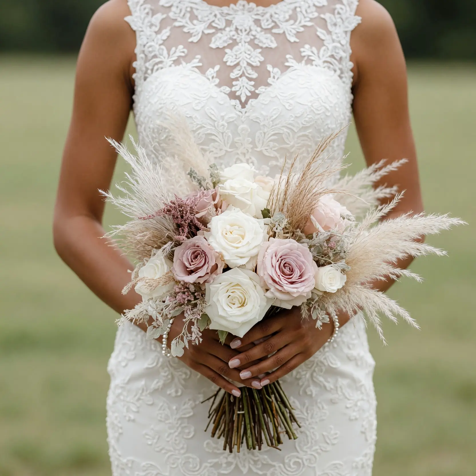 Boho Wedding Bouquets Dusty Rose Plume