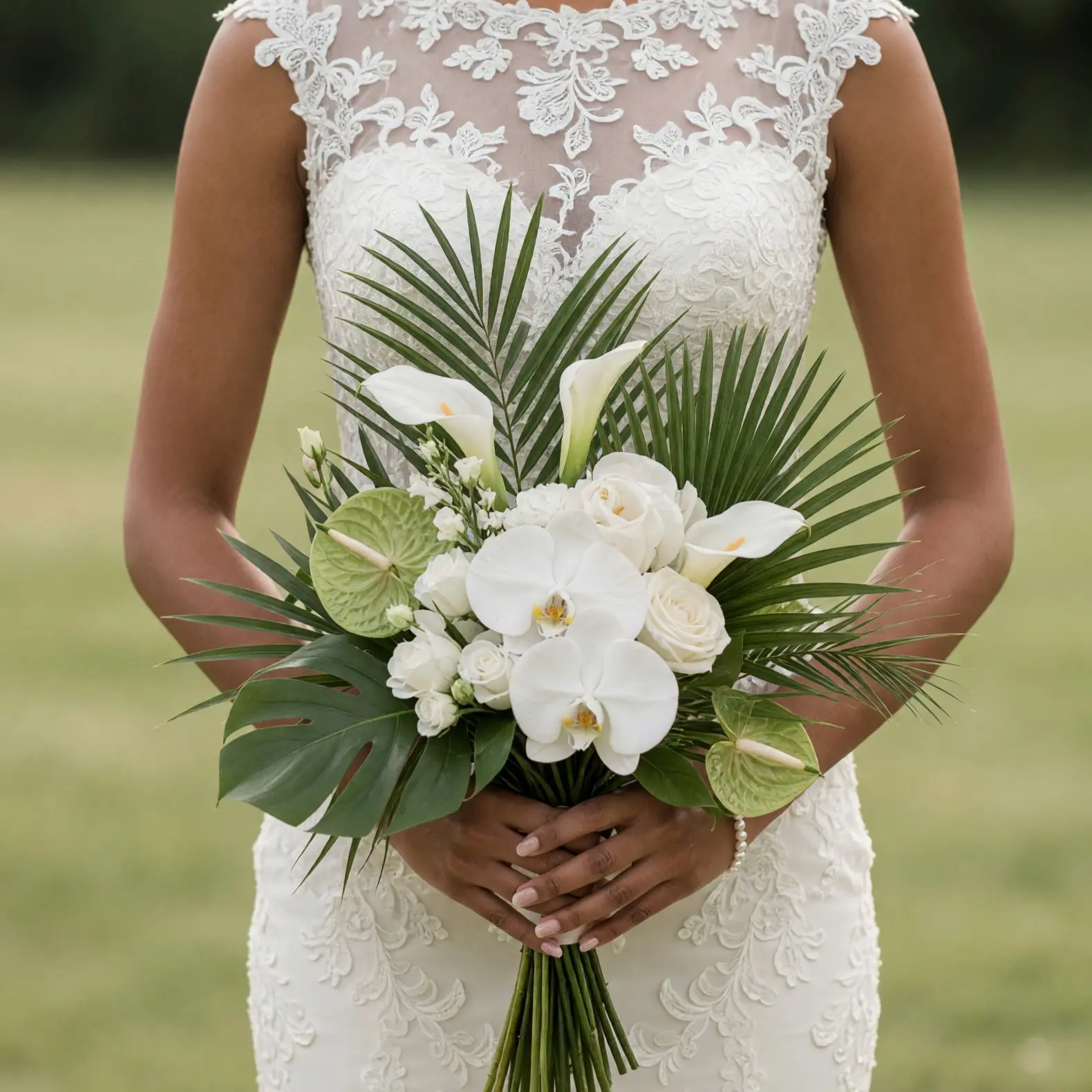 Tropical Wedding Bouquets Palm Pearl Bridal Flowers