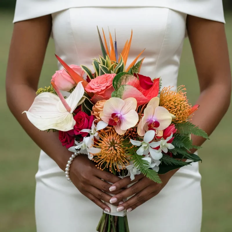 Tropical Wedding Bouquets Coral Halo